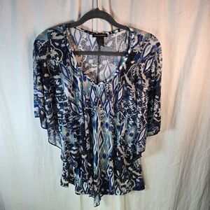 Susan Lawerence womens two layer poncho style top size Large blues blacks